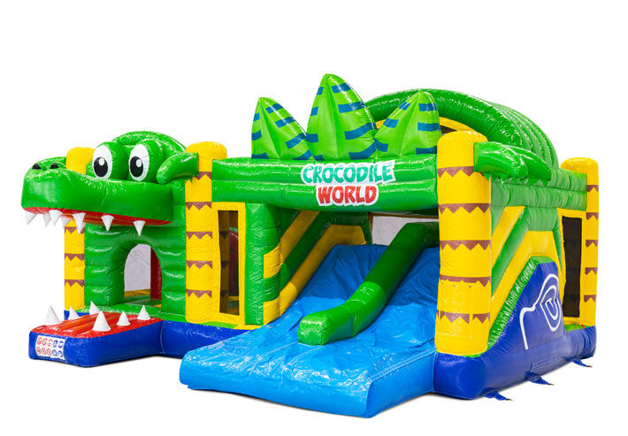 Castillo hinchable Multiplay Doubleslide con dos toboganes en tema de cocodrilo