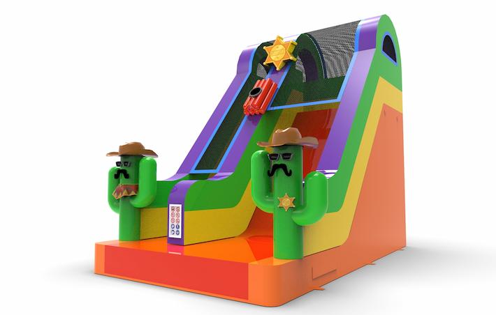 springkussen met glijbaan in texas thema bestellen