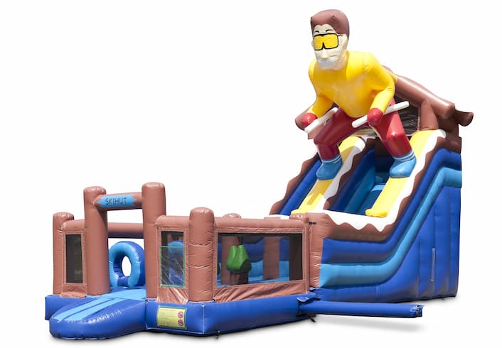 Tobogán inflable multiplay en el tema Ski con piscina de chapoteo, impresionante objeto 3D, colores frescos y el obstáculo 3D para niños. Ordene toboganes inflables ahora en línea en JB Hinchables España