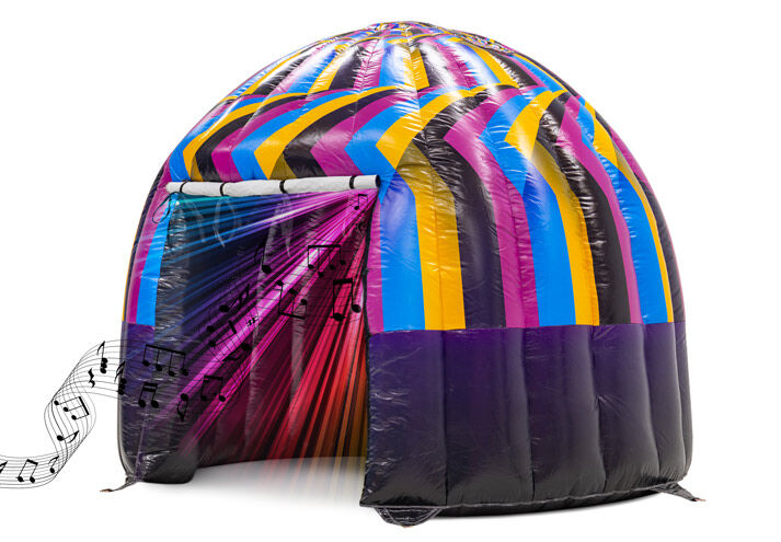 Tente colorée avec thème disco comportant des lumières disco et de la musique à l'intérieur