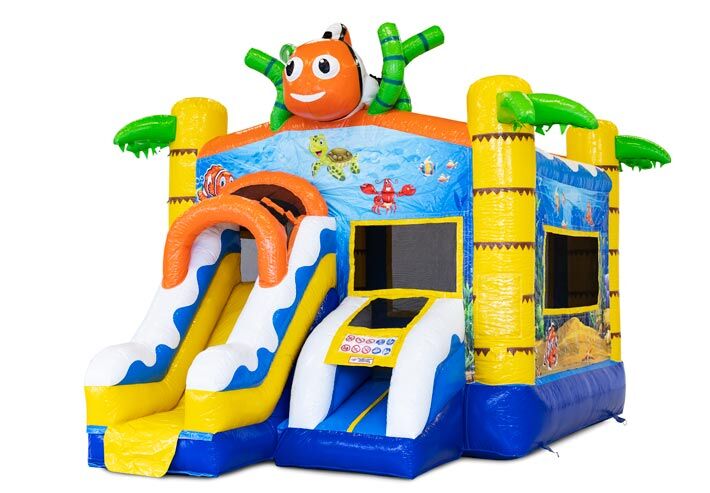 Sprzedam zadaszony nadmuchiwany dmuchany zamek Dropslide Combo ze zjeżdżalnią w motywie Seaworld dla dzieci. Zamów teraz dmuchane zamki ze zjeżdżalnią w JB Dmuchańce Polska