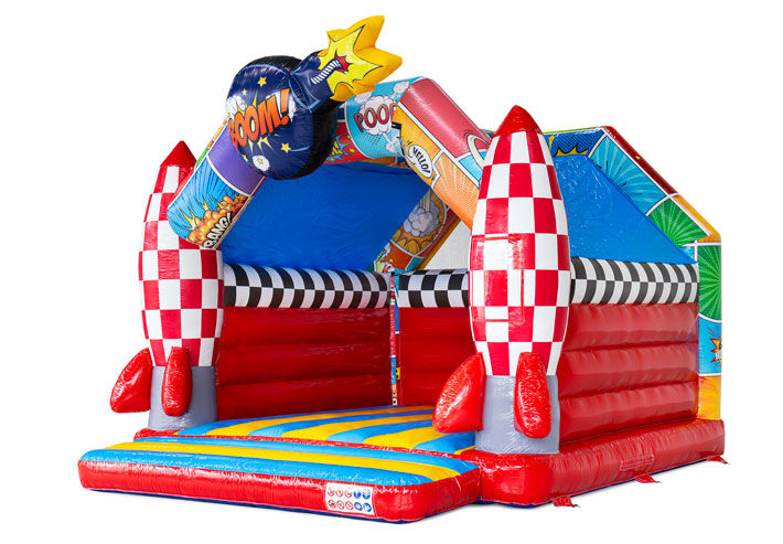 Pide hoy el castillo hinchable A-frame Super Comics en estilo cómic en JB Inflatables