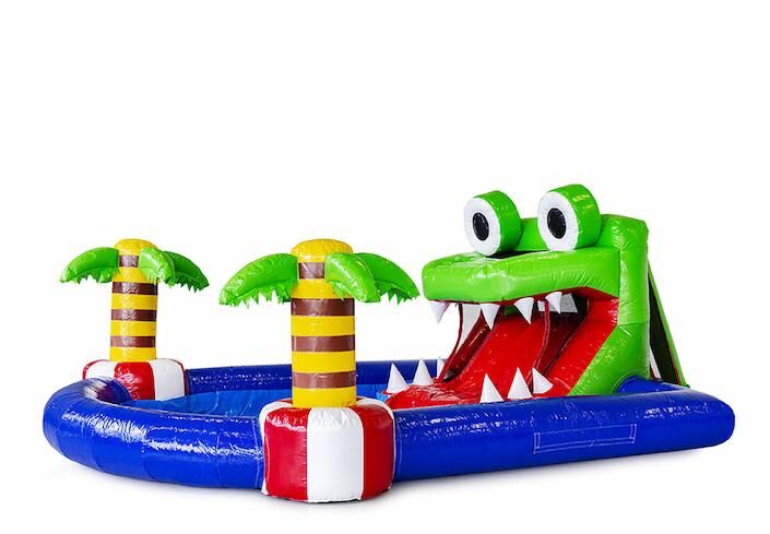 Opblaasbaar mini waterpark met glijbaan in krokodil thema kopen voor kinderen