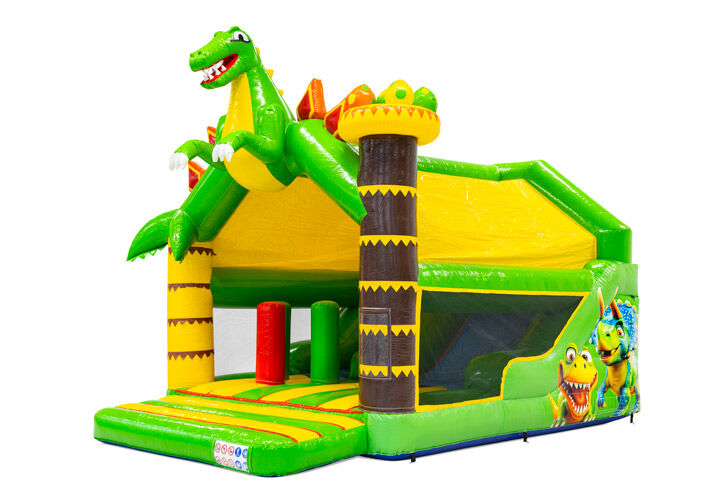 Combounce Dino springkussen met grote groene dinosaurus te bestellen bij JB inflatables