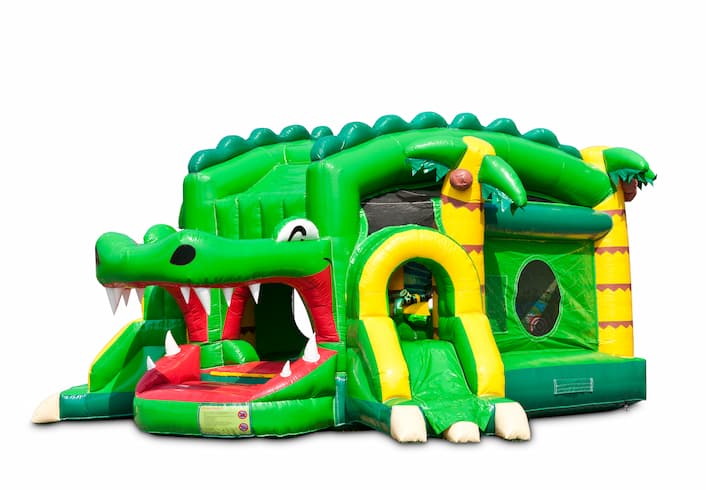 Opblaasbaar overdekt shooting fun springkussen kopen in thema krokodil crocodile schieten actie voor kinderen