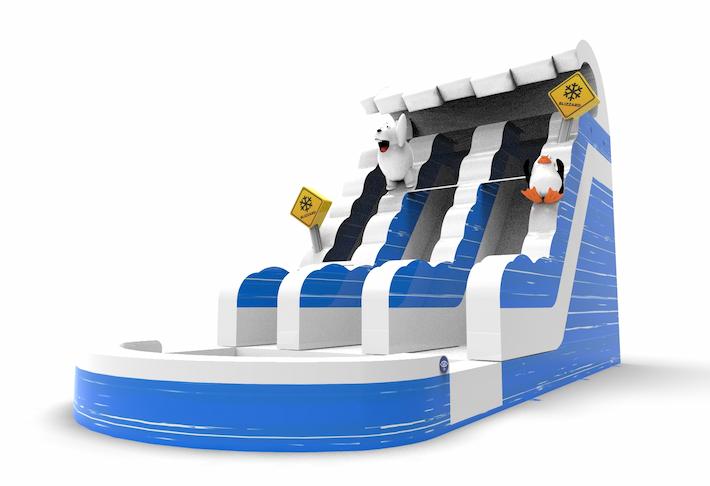 Order an inflatable waterslide D18 in winter edition theme for both young and old. Inflatable commercial waterslides online for sale at JB Inflatables America