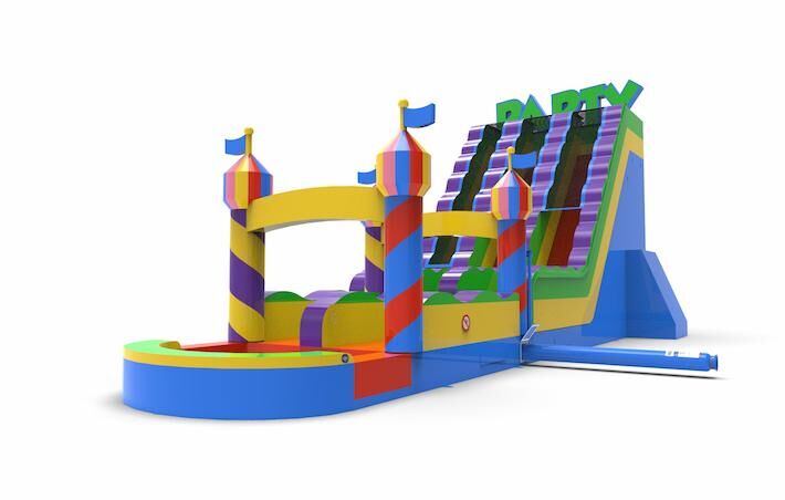 Buy an inflatable waterslide D22 in party theme for both young and old. Order inflatable commercial waterslides online at JB Inflatables America