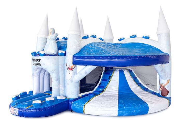 Comprar castillo inflable multijugador interior con tobogán en el tema castillo congelado para niños. Ordene castillos inflables en línea en JB Hinchables España