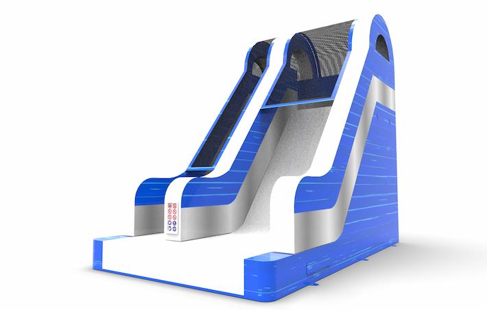 Get an inflatable dryslide S18 in blue-white-silver colors for both young and old. Order inflatable dryslides online at JB Inflatables America