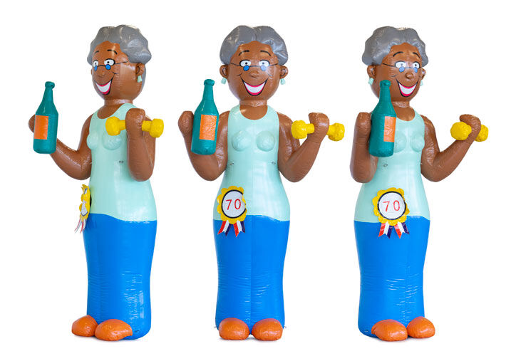 Buy inflatable Sarah doll with wine bottle and dumbbell online