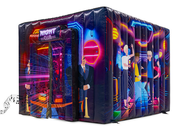 Tenda colorida com tema de discoteca com luzes de discoteca e música dentro