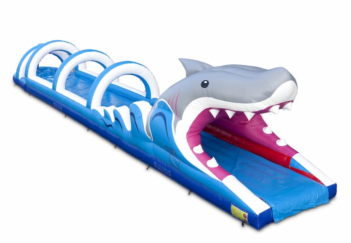 Espetacular escorregador de barriga de tubarão inflável com 18 metros de comprimento para crianças. Compre escorregadores de barriga infláveis ​​agora online na JB Insuflaveis Portugal
