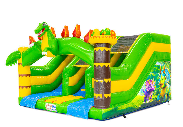 Midi Slide Dino springkussen met stoer dinosaurus thema en glijbaan, te bestellen bij JB Inflatables