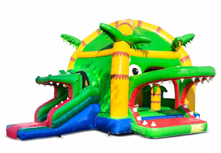 Buy inflatable indoor multifun super bouncy castle with slide in theme crocodile for children. Order inflatable bouncy castles online at JB Inflatables UK