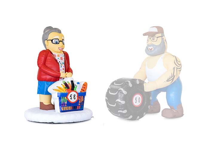 Opblaasbare Sarah met boodschappen in de hand kopen voor verjaardagen als blikvanger