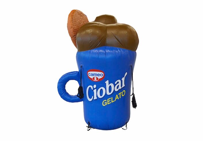 Maatwerk opblaasbare product vergroting van mok met schepijs voor Cameo Ciobar