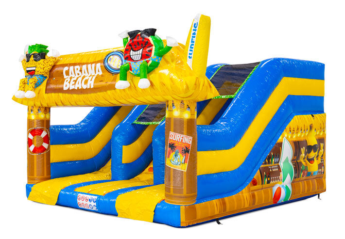 Midi Slide Caribbean springkussen met tropisch Caribisch thema en glijbaan, te bestellen bij JB Inflatables