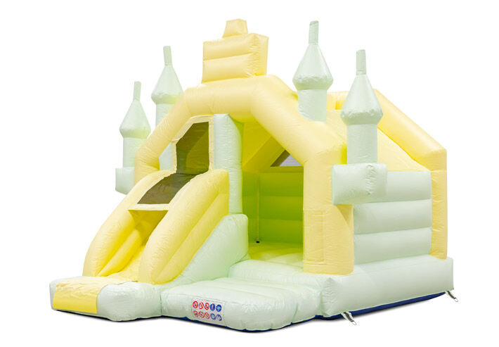 Comprar Castillo hinchable Slide Combo en colores pastel verde amarillo para niños. Ordene inflables en línea en JB Hinchables España
