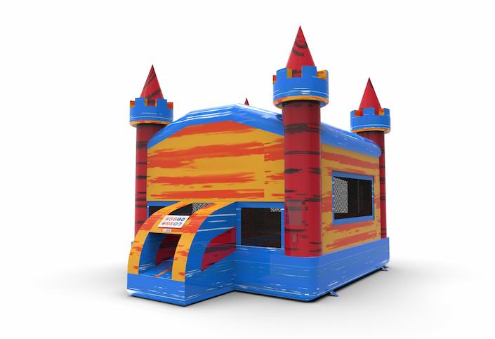 Buy inflatable commercial 13ft jumper basic bounce house in marble theme in colors blue-orange-red for both young and old. Order inflatable moonwalks online at JB Inflatables America