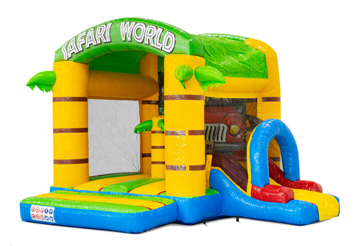 Castillo hinchable bouncy box con tobogán en tema safari disponible para pedir en línea
