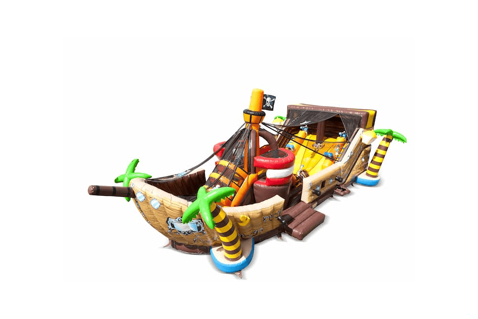 Product afbeelding Mega Barco Pirata combinado con cañónes de bolas Castillo Hinchable