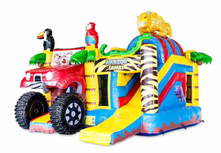 Comprar castillo inflable multijugador de interior en tema de safari de Amazon con tobogán para niños. Ordene castillos inflables en línea en JB Hinchables España