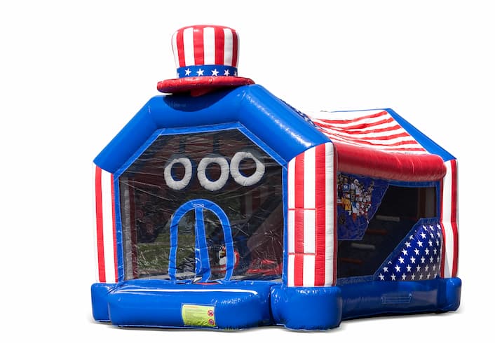 Klein opblaasbaar overdekt shooting fun combo springkussen kopen in thema usa amerika schieten eagle voor kinderen